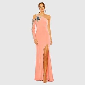 Mac Duggal 2204 NWT One Shoulder Long Sleeve Floral Embellished Gown